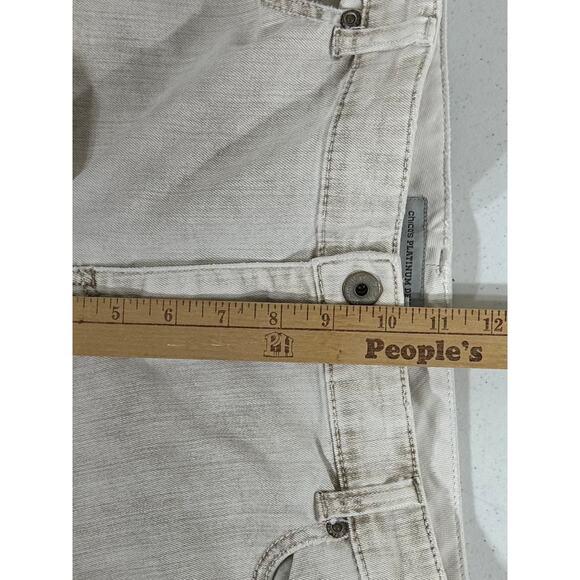 Chicos Platinum Denim Jeans Size 2 (34x30) Ultimate Fit Flare Leg Tan Wash READ - Picture 8 of 9